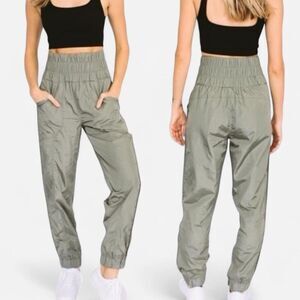 Free People The Way Home Parachute Joggers S | Smocked Waist Olive Athleisure